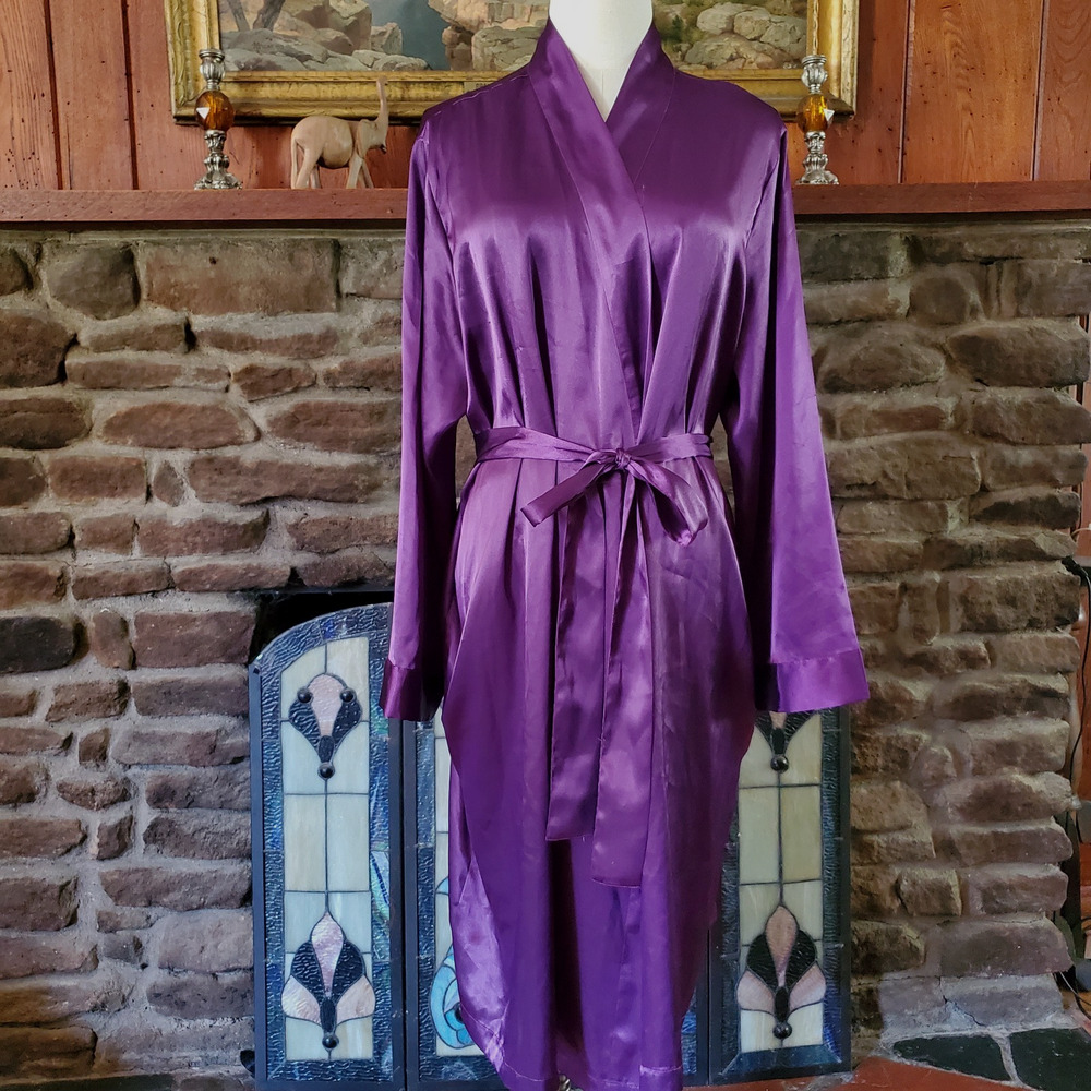 Morgan Taylor Purple Satin Robe Plus XXL Kimono Pockets Loungewear Wrap
